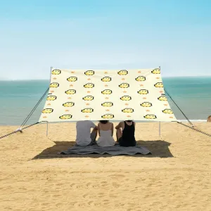 Pixel Chick Cartoon Pattern Beach Canopy Tent Anti-UV & Wind Resistant, Camping Sun Shelter Easy Setup Portable,Outdoor Shade Tents with Sandbags,Sand Shovels,Ground Pegs & Stability Poles