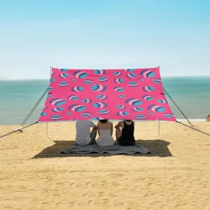 Pixelated Burger Beach Canopy Tent Anti-UV & Wind Resistant, Blue Camping Sun Shelter Easy Setup Portable,Outdoor Shade Tents with Sandbags,Sand Shovels,Ground Pegs & Stability Poles
