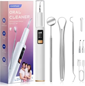 Plaque Remover for Teeth, Tartar Remover for Teeth with 3 Modes & Tongue Cleaner – Rechargeable Teeth Cleaning Kit with LED Light, Portable, Includes 2 Replacement Heads