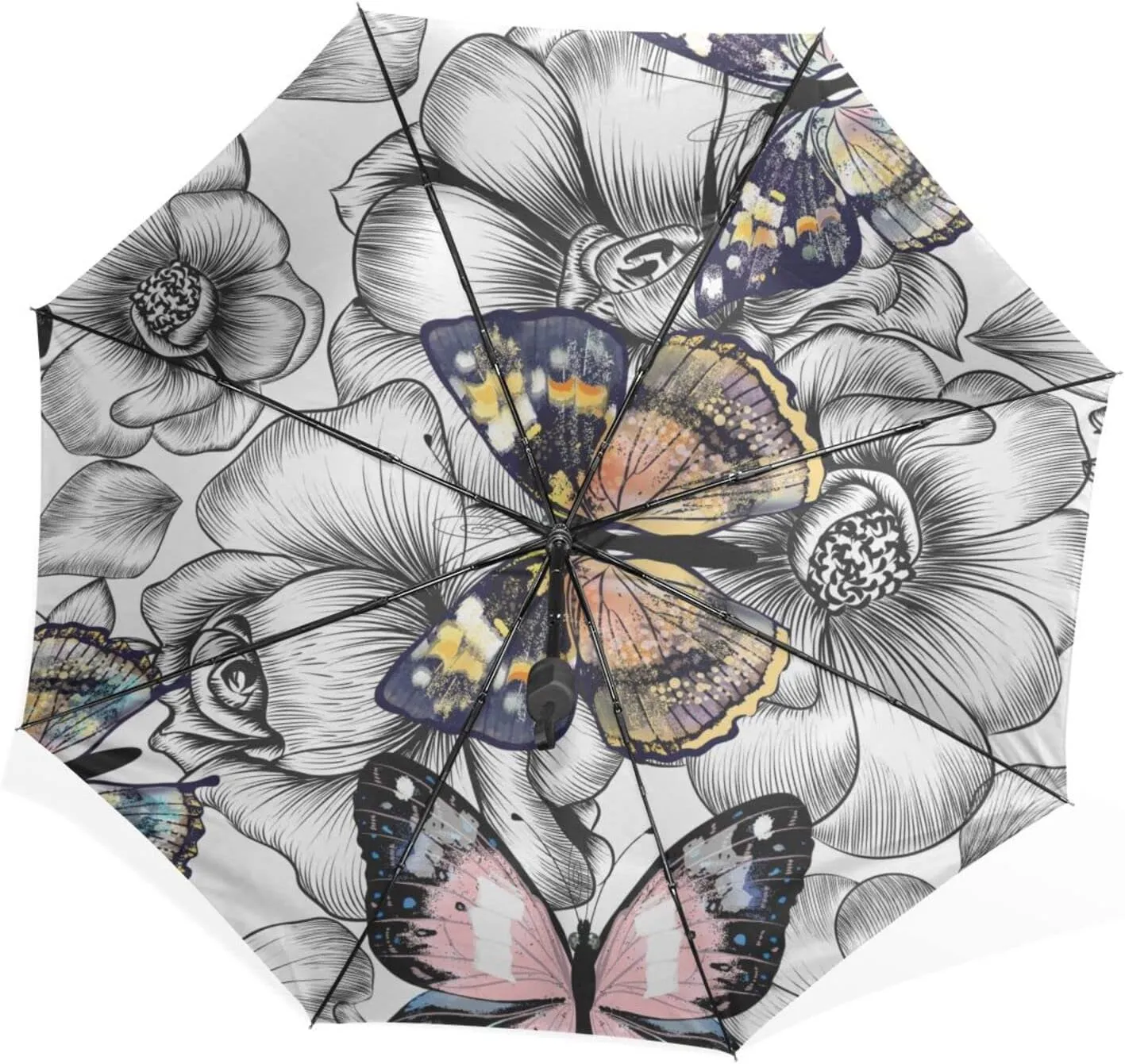 Poeticcity Rain Travel Umbrella, Hand Open Close Windproof Waterproof Folding Umbrella, Compact Canopy Strong Ray Parasol Umbrella