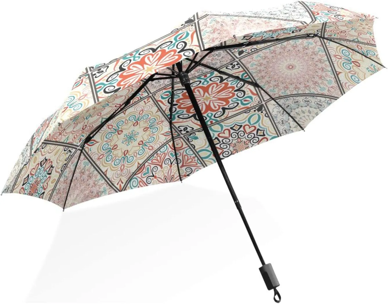 Poeticcity Rain Travel Umbrella, Hand Open Close Windproof Waterproof Folding Umbrella, Compact Canopy Strong Ray Parasol Umbrella