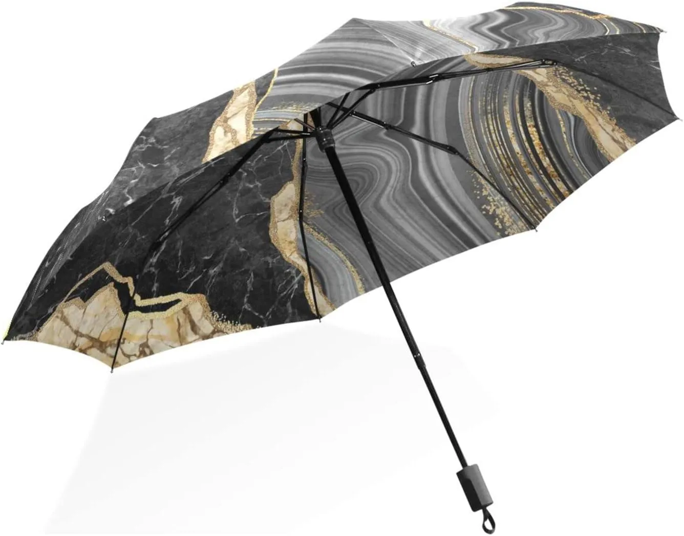 Poeticcity Rain Travel Umbrella, Hand Open Close Windproof Waterproof Folding Umbrella, Compact Canopy Strong Ray Parasol Umbrella