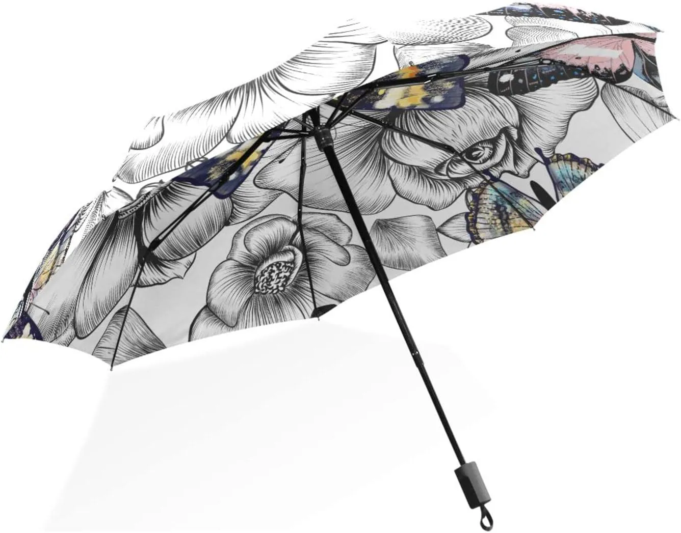 Poeticcity Rain Travel Umbrella, Hand Open Close Windproof Waterproof Folding Umbrella, Compact Canopy Strong Ray Parasol Umbrella