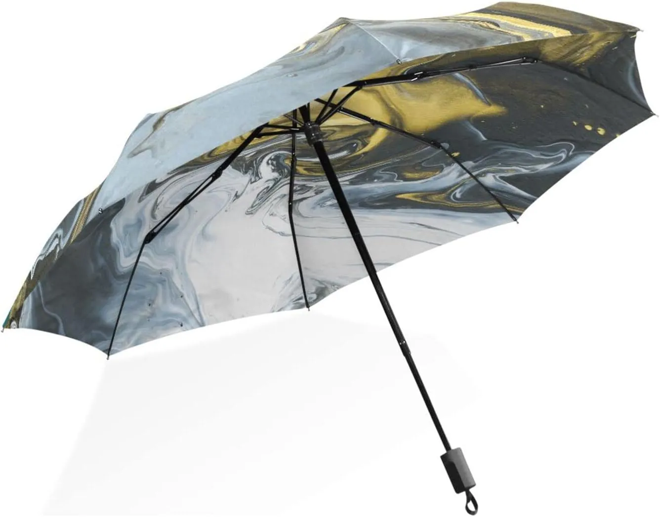 Poeticcity Rain Travel Umbrella, Hand Open Close Windproof Waterproof Folding Umbrella, Compact Canopy Strong Ray Parasol Umbrella