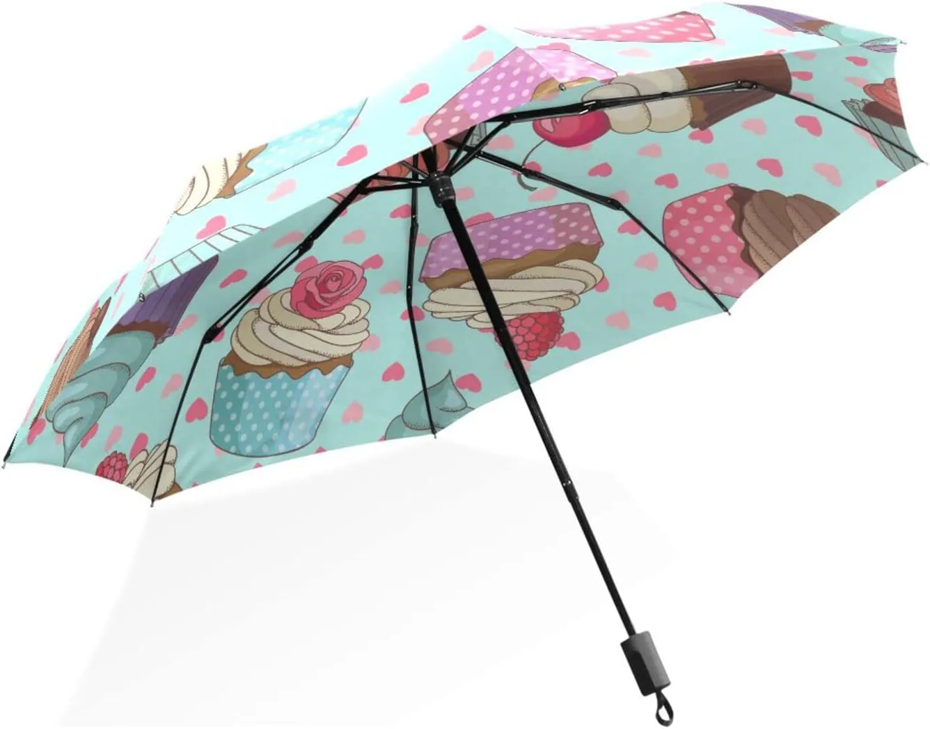 Poeticcity Rain Travel Umbrella, Hand Open Close Windproof Waterproof Folding Umbrella, Compact Canopy Strong Ray Parasol Umbrella