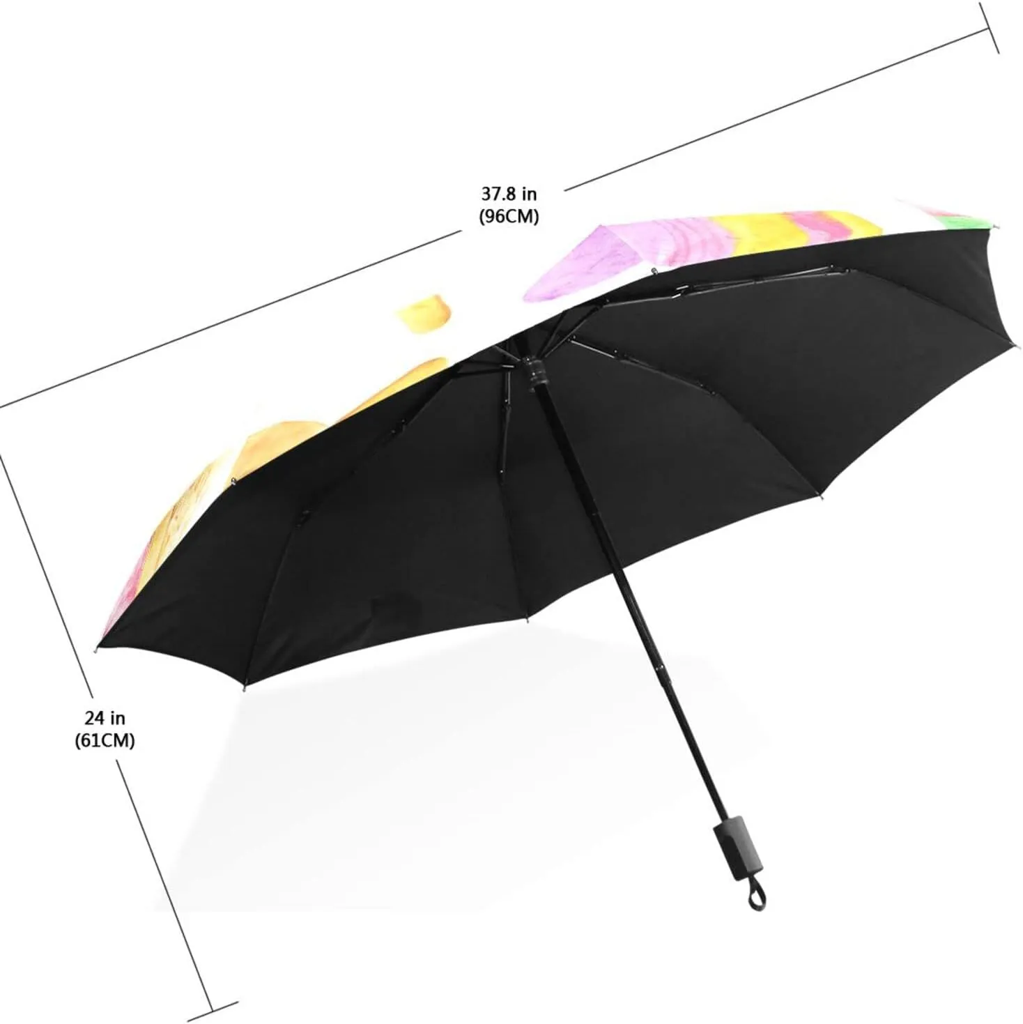 Poeticcity Travel Umbrella, Hand Open Close Windproof Waterproof Folding Umbrella, Black Tape Compact Canopy Strong Anti UV Ray Parasol