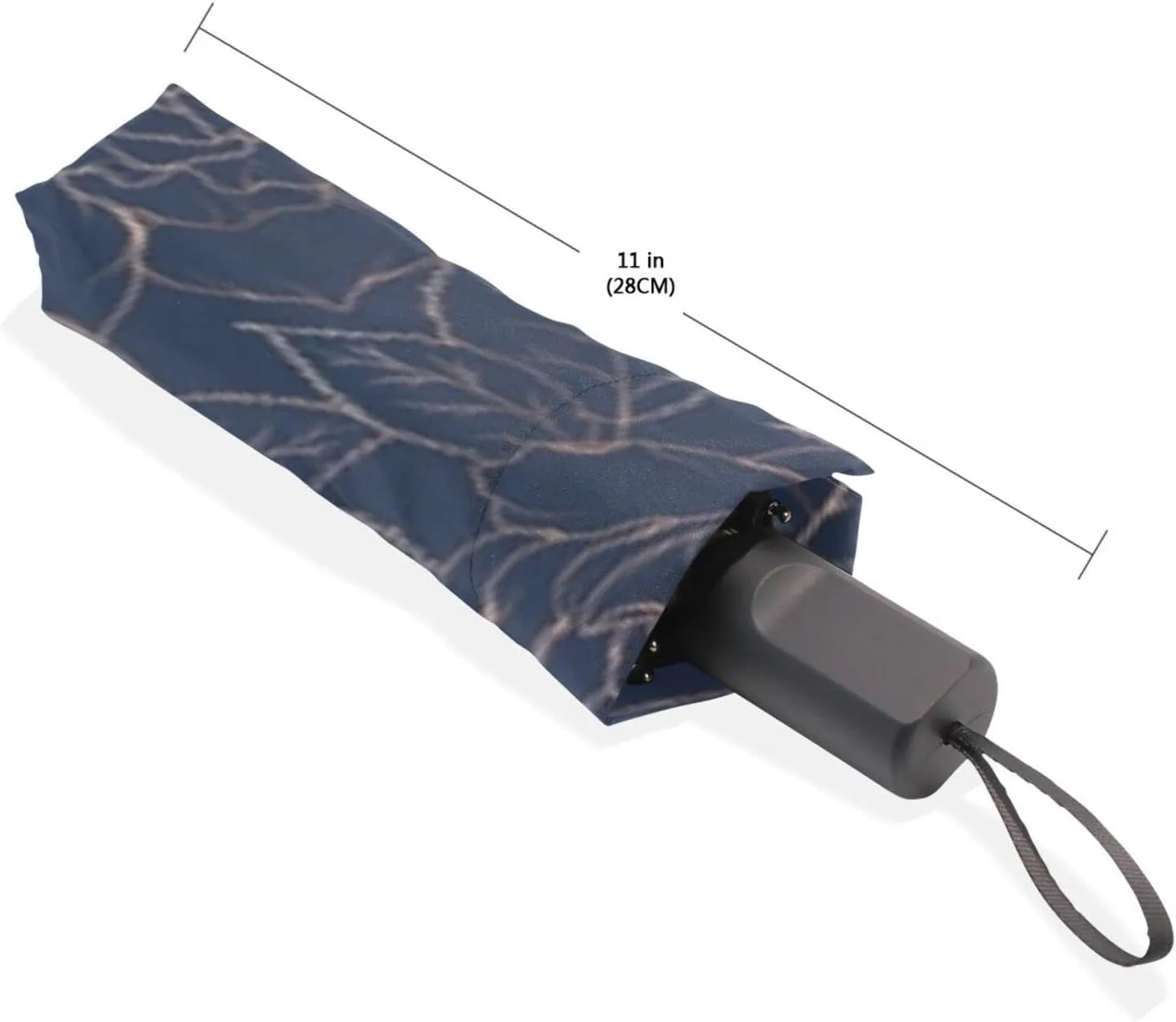 Poeticcity Travel Umbrella, Hand Open Close Windproof Waterproof Folding Umbrella, Black Tape Compact Canopy Strong Anti UV Ray Parasol
