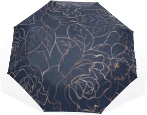 Poeticcity Travel Umbrella, Hand Open Close Windproof Waterproof Folding Umbrella, Black Tape Compact Canopy Strong Anti UV Ray Parasol