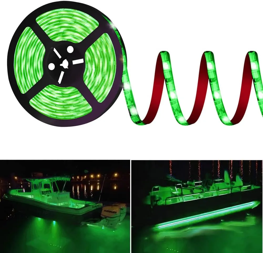 Pontoon Led Boat Lights, 12V 20FT Marine Led Strip Lights, Waterproof Boat Interior Light, Boats Deck Light, Night Fishing Lighting with Extension Cable for Boats (Green)