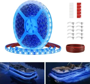 Pontoon LED Strip Lights, 12V 5M/16.4FT Waterproof Marine LED Light Boat Interior Light, Boat Deck Lights for Night Fishing, Ideal for Pontoon Fishing Boat (Blue)