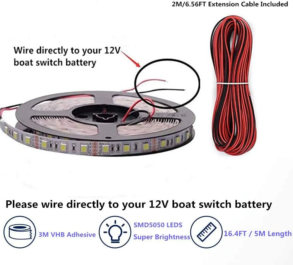 Pontoon LED Strip Lights, 12V 5M/16.4FT Waterproof Marine LED Light Boat Interior Light, Boat Deck Lights for Night Fishing, Ideal for Pontoon Fishing Boat (Blue)