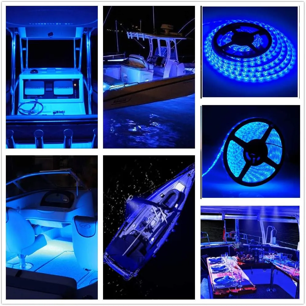 Pontoon LED Strip Lights, 12V 5M/16.4FT Waterproof Marine LED Light Boat Interior Light, Boat Deck Lights for Night Fishing, Ideal for Pontoon Fishing Boat (Blue)