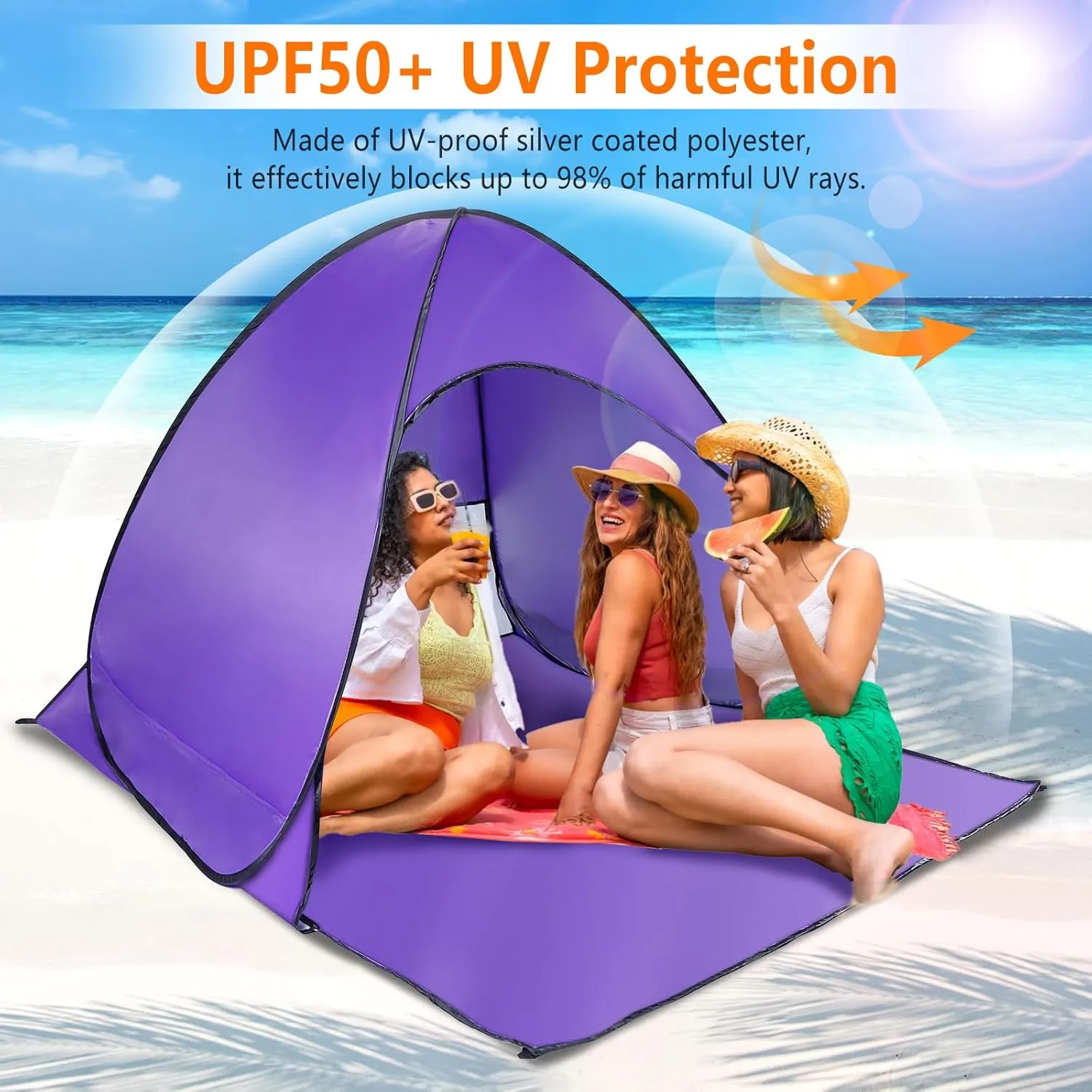 Pop Up Beach Tent, Anti UV Automatic Sun Shelter Umbrella, Portable Sun Shade Shelter for 2-3 People, Outdoor Instant Pop Up Beach Shade Tent with Carrying Bag, Purple