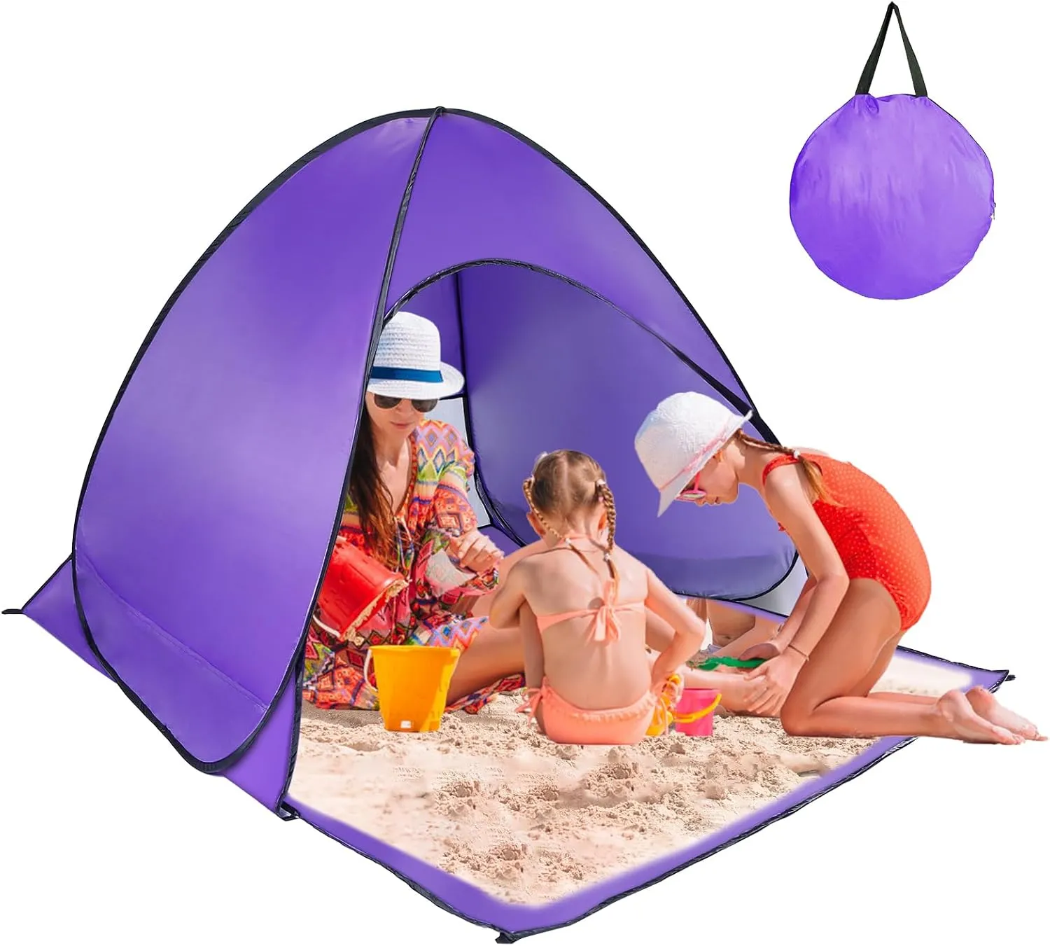 Pop Up Beach Tent, Anti UV Automatic Sun Shelter Umbrella, Portable Sun Shade Shelter for 2-3 People, Outdoor Instant Pop Up Beach Shade Tent with Carrying Bag, Purple