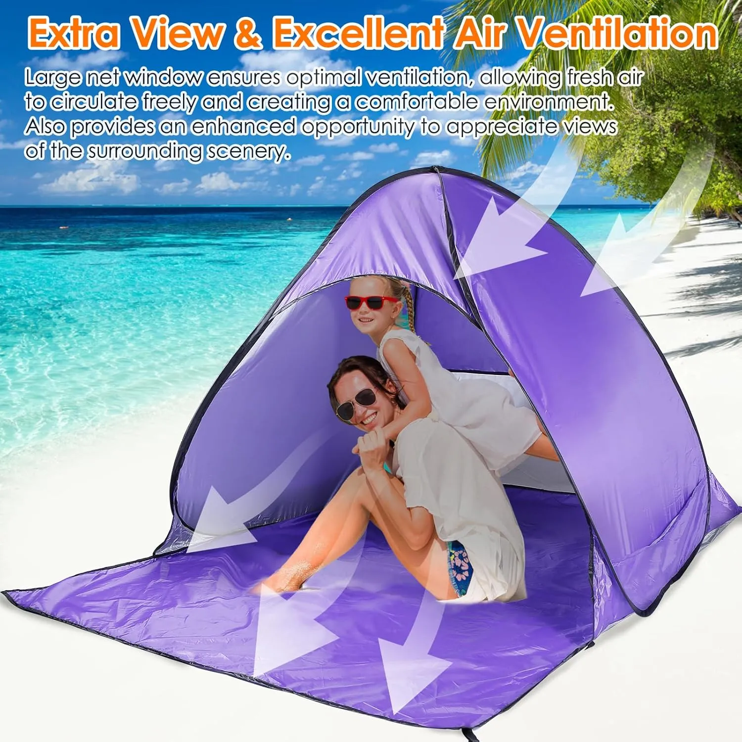 Pop Up Beach Tent, Anti UV Automatic Sun Shelter Umbrella, Portable Sun Shade Shelter for 2-3 People, Outdoor Instant Pop Up Beach Shade Tent with Carrying Bag, Purple