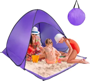 Pop Up Beach Tent, Anti UV Automatic Sun Shelter Umbrella, Portable Sun Shade Shelter for 2-3 People, Outdoor Instant Pop Up Beach Shade Tent with Carrying Bag, Purple