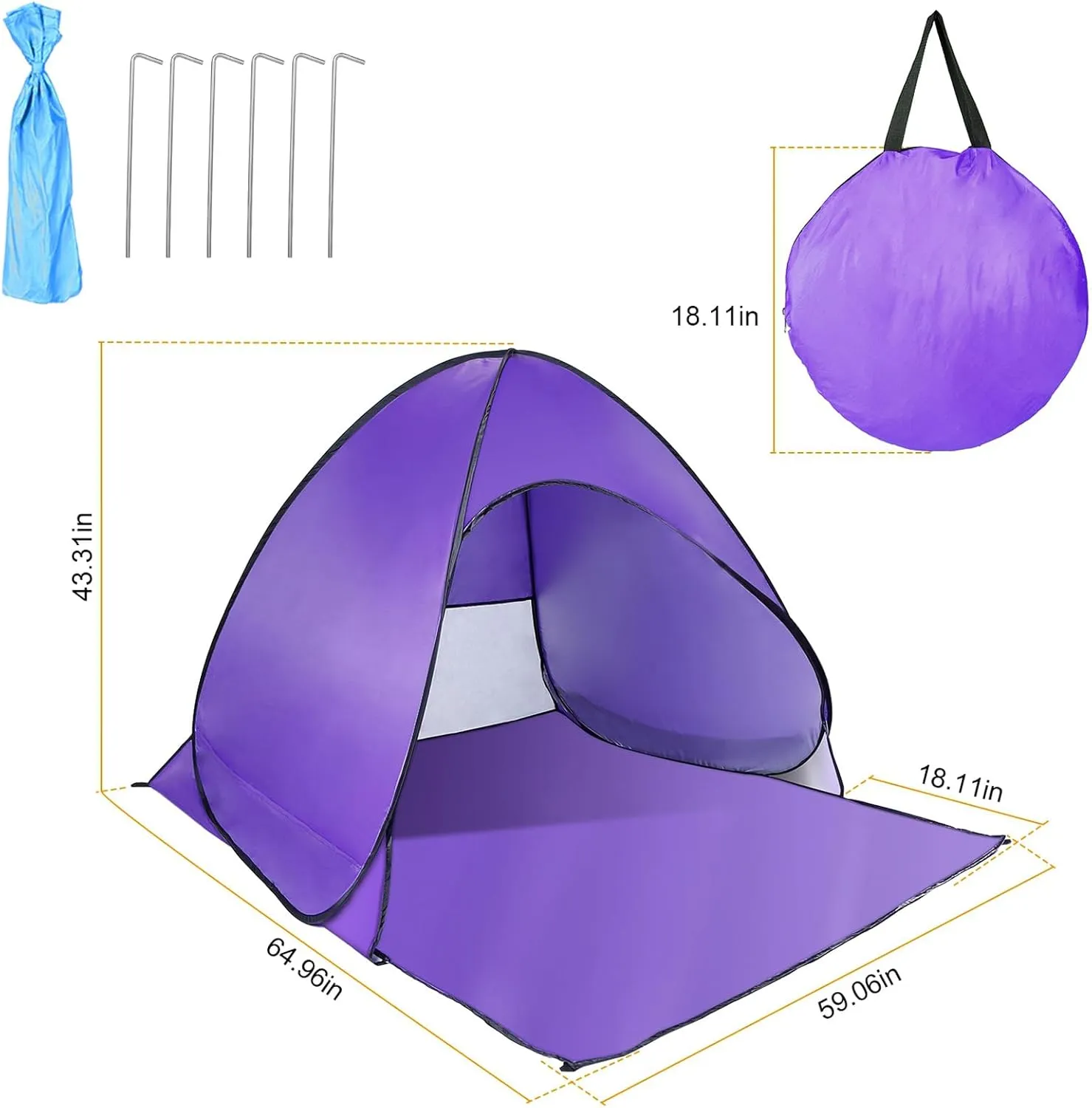 Pop Up Beach Tent, Anti UV Automatic Sun Shelter Umbrella, Portable Sun Shade Shelter for 2-3 People, Outdoor Instant Pop Up Beach Shade Tent with Carrying Bag, Purple