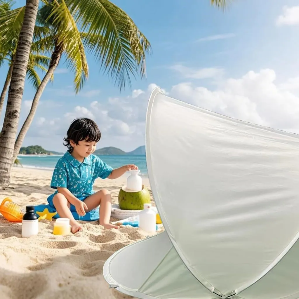 Pop up Beach Tent Lightweight Instant Sun Shelter W/Carrying Bag Compact Outdoor Sun Tent for 1-2 People (Beige)