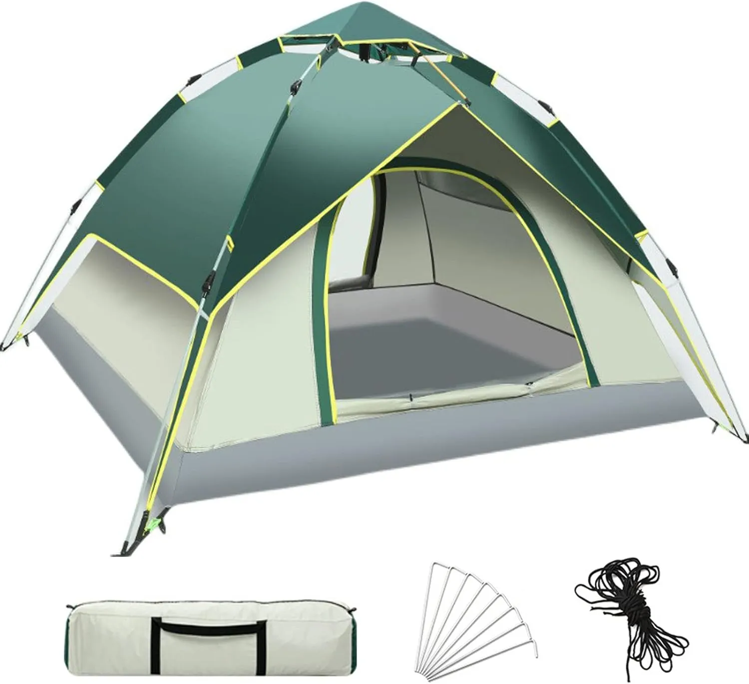 Pop Up Camping Tent, Waterproof Family Tent with Removable Rainfly and Carry Bag, Lightweight Tent with Stakes for Camping, Traveling, Backpacking, Hiking, Outdoors
