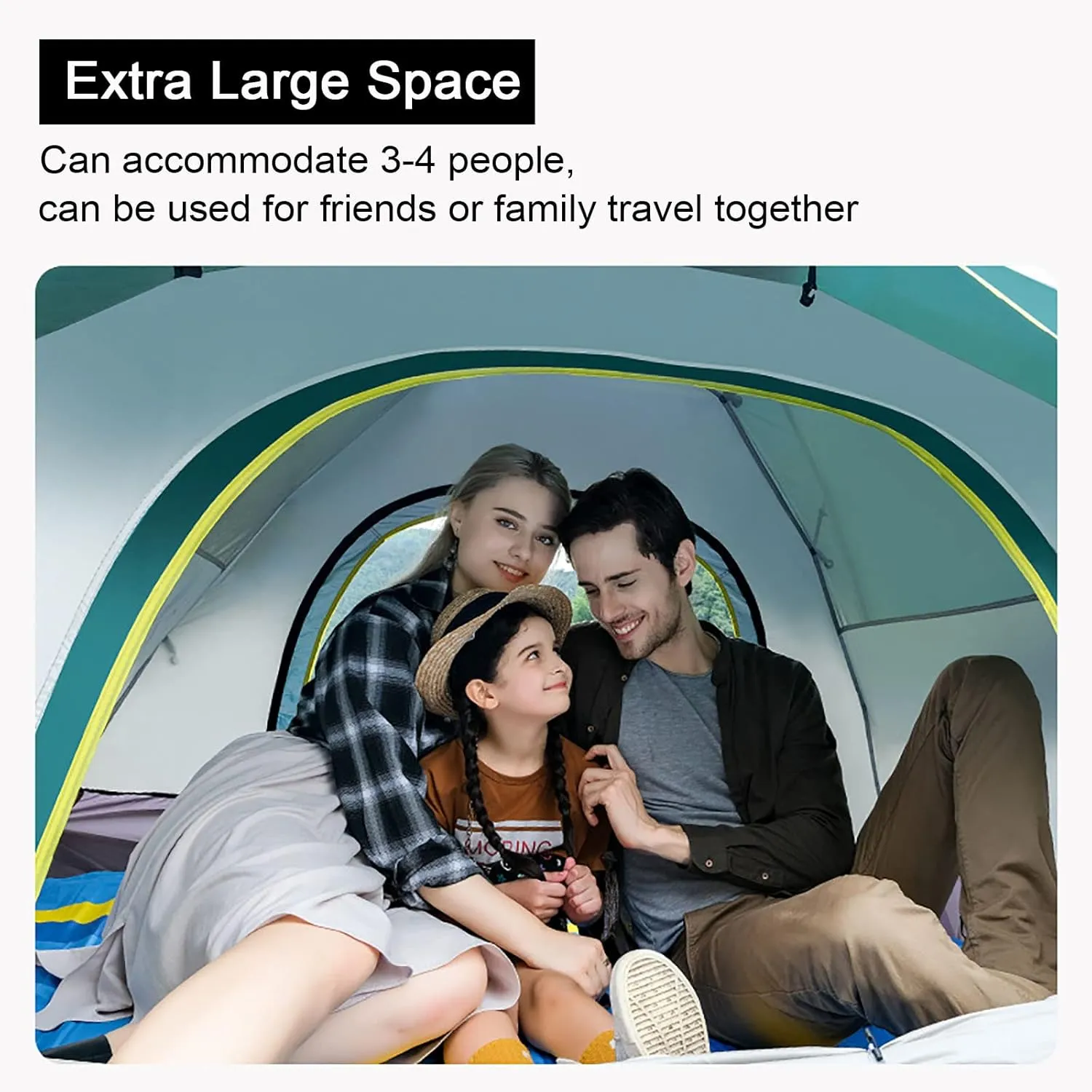 Pop Up Camping Tent, Waterproof Family Tent with Removable Rainfly and Carry Bag, Lightweight Tent with Stakes for Camping, Traveling, Backpacking, Hiking, Outdoors