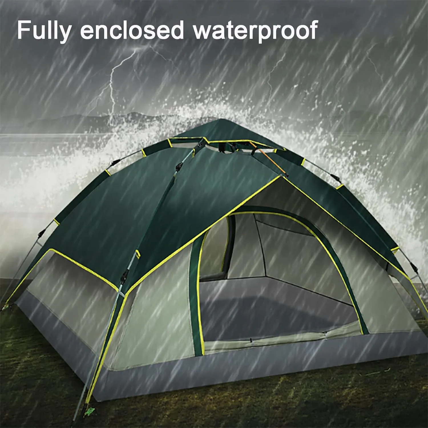 Pop Up Camping Tent, Waterproof Family Tent with Removable Rainfly and Carry Bag, Lightweight Tent with Stakes for Camping, Traveling, Backpacking, Hiking, Outdoors