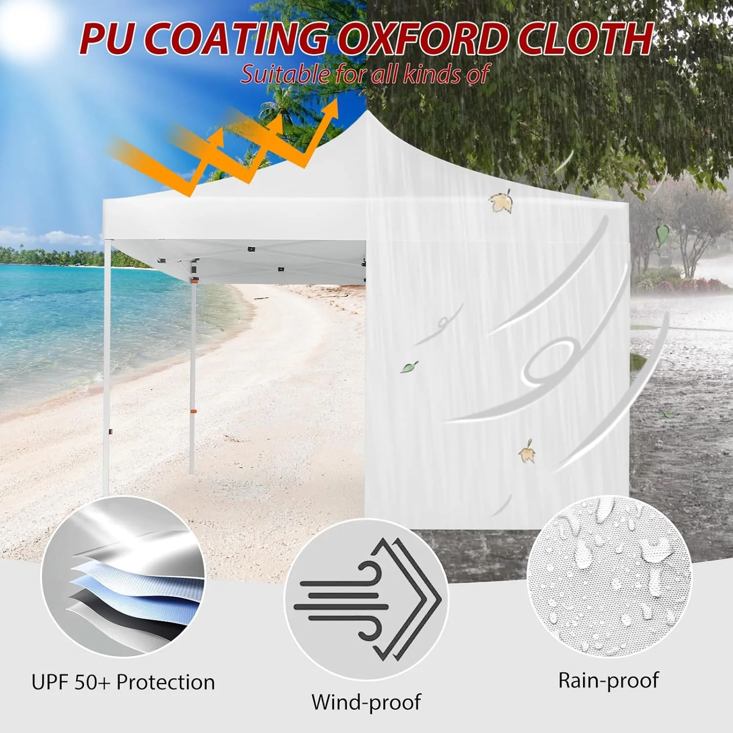 Pop-Up Canopy Tent 10x10 with Waterproof,Windproof,and UV-Proof Features,Includes 3 Side Walls,Windows,1 Wheeled Bag,and 8 Ground Pegs for Outdoor Events and Parties(White)