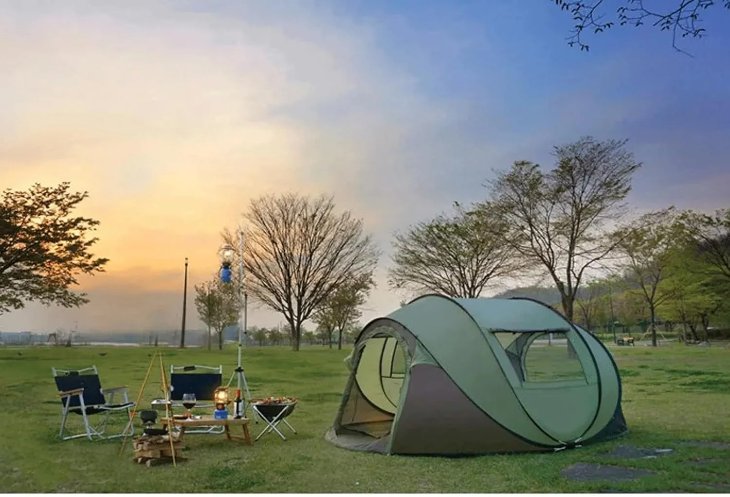 Pop Up Tent Instant Tent, 3-4 Person Camping Tent, Family Simple Waterproof Tent, Suitable for 3 Seasons (Color : Green)