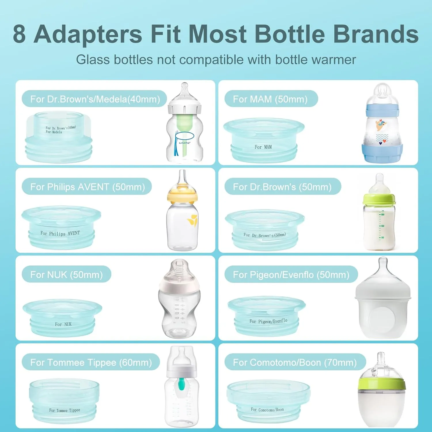 Portable Bottle Warmer for Travel, Cordless Baby Bottle Warmer, Rechargeable Bottle Warmer with 8 Adapters, 1 Milk Powder Container, Compatible with Most Bottle, Fast Heating, Blue