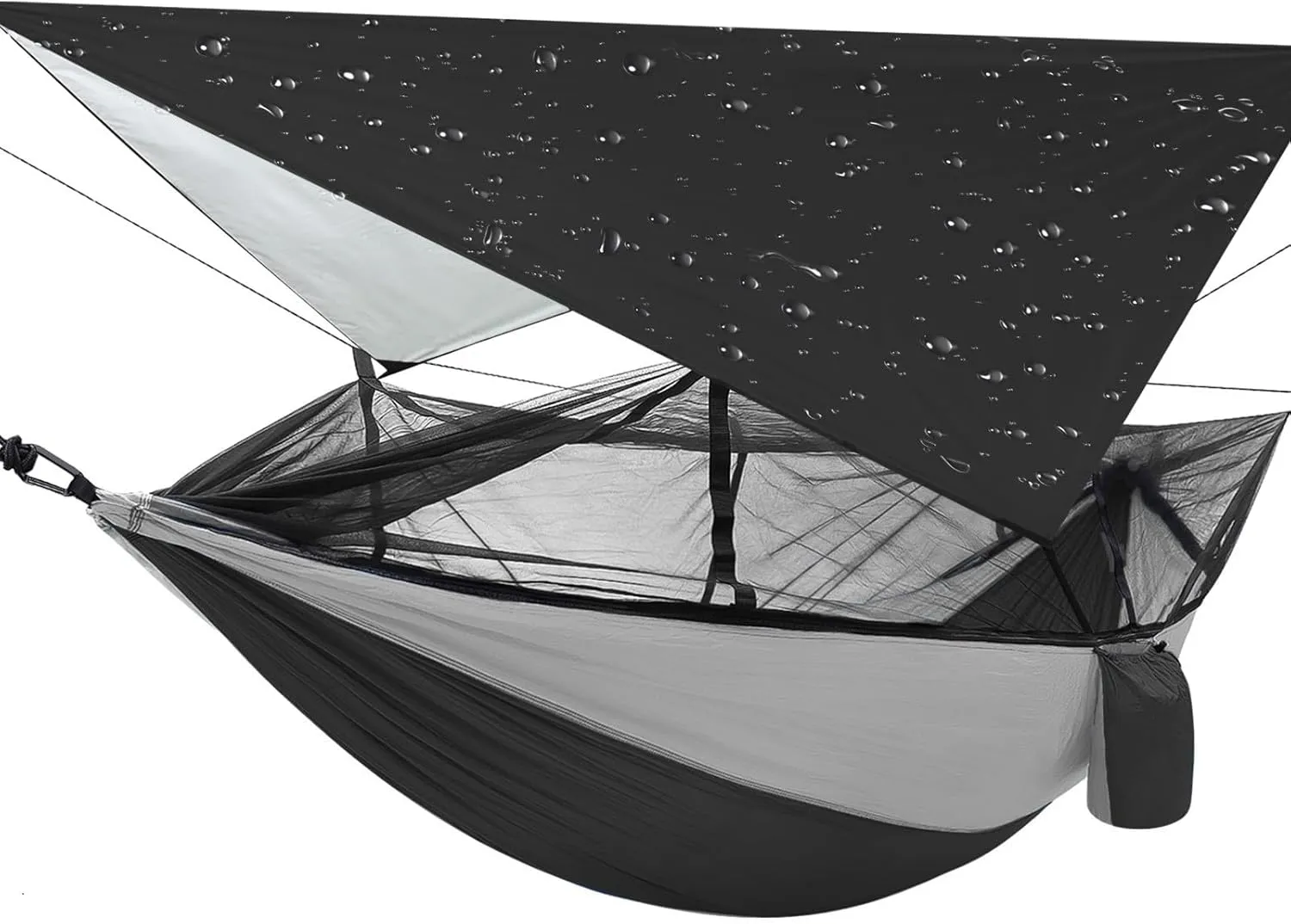 Portable Double Camping Hammock,2 Person Nylon Parachute Hammock with Mos-Quito Net Outdoor Hammocks Tent with Waterproof Rainfly Awning for Outdoors Camping Backpacking Hiking Travel