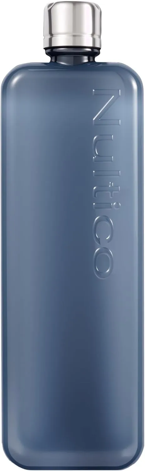 Portable Flat Water Bottle, 15 oz BPA Free Slim Drinking Bottle, Plastic Travel Flask for Outdoor Sports, Camping, Fitness, Gym, Fits Purse Bag Pocket - blue