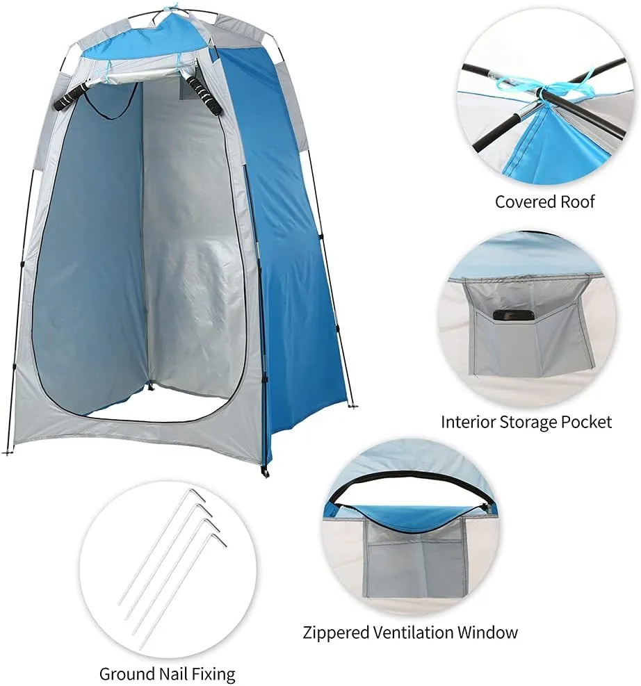 Portable Instant Pop Up Tent Foldable Camping Shower Tent with Carry Bag Dressing Room Privacy Shelter Portable Outdoor Bathroom Tent for Camping Beach Easy Set Up (Blue 120X120X190CM) (Blue