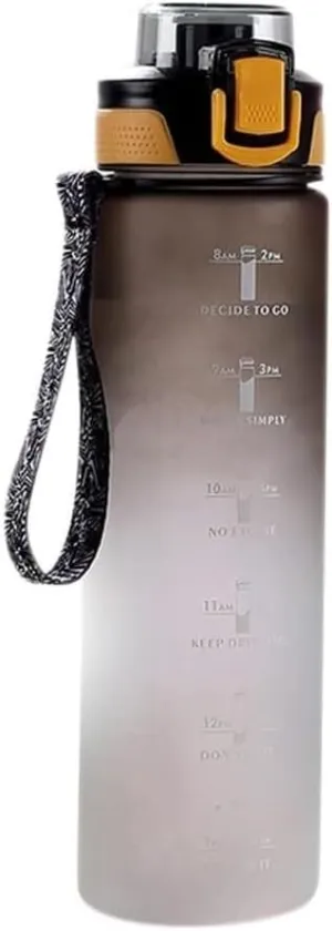 Portable Kettle Time Marker Water Bottle Frosted Gradient Sport BPA Free with Straw Fitness Camping Bike School Office Water Bottle (Color : Black, Size : 1000ml)