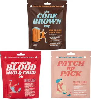 Portable Travel Kits - Code Brown Bag, There Will be Blood, Mud & Crud Kit, Patch Up Pack, Pocket-Sized, for On-The-Go, for Running, Camping, Hiking, and Outdoors