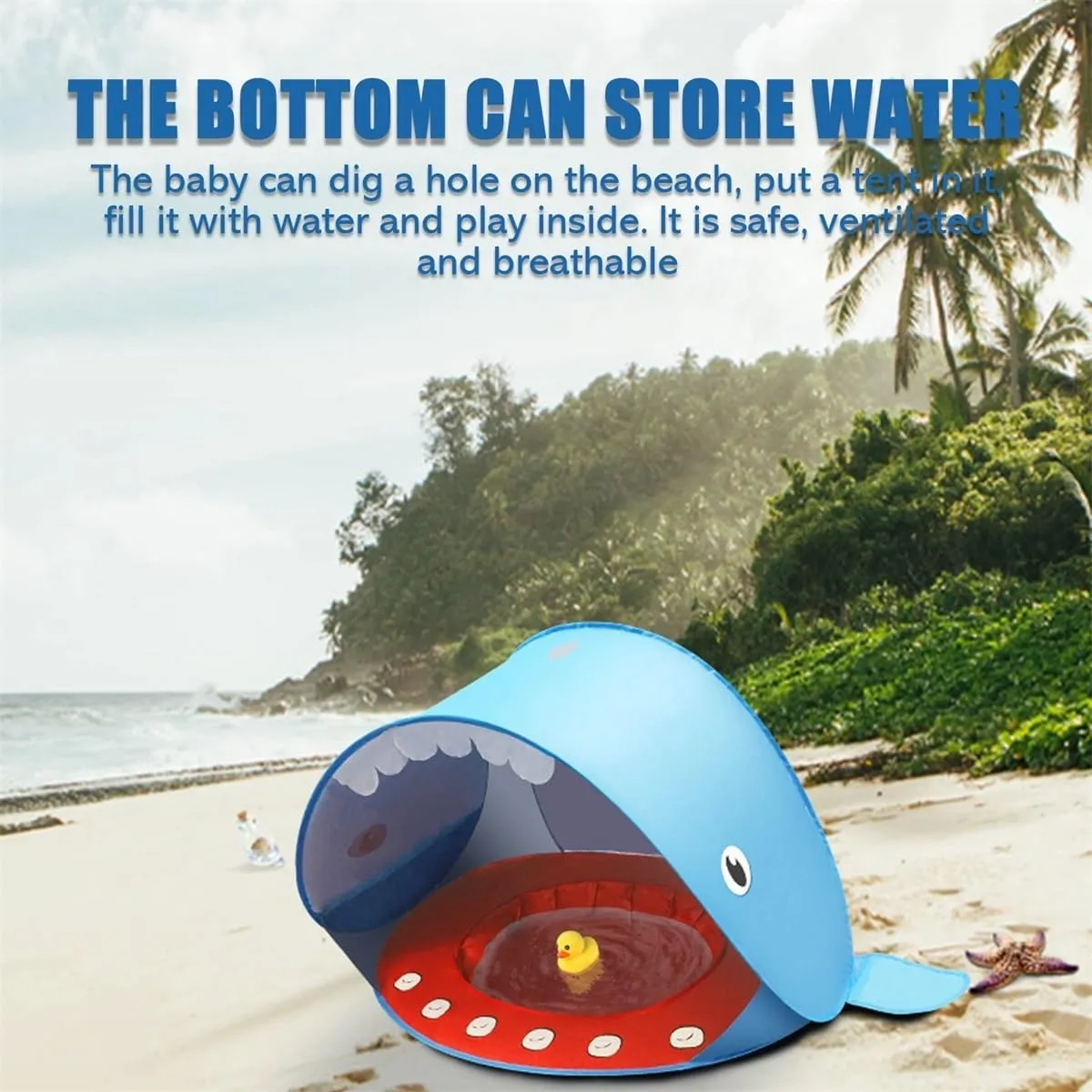 Portable UV-Resistant Baby Beach Tent, Beach Puddle Pool Toddler with Canopy, Pop up Portable Shade Pool, UV Protection Sun Shelter Infant Beachs Essentials Accessories with Toys Set(Style 4,Set3)