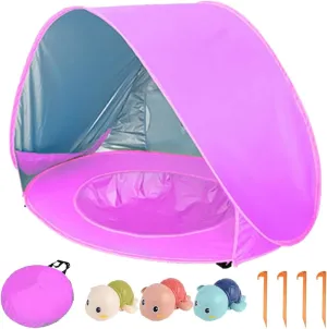 Portable UV-Resistant Baby Beach Tent, Beach Puddle Pool Toddler with Canopy, Pop up Portable Shade Pool, UV Protection Sun Shelter Infant Beachs Essentials Accessories with Toys Set(Style 4,Set3)