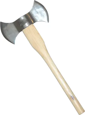 Prandi Axes C45 Forged Carbon Steel Throwing Axe - Hickory Handle - Double Bit Axe for Competitions and Recreation - S/N 3T.054.12.CH - 24" L x 10.67" W, 1200g Polished Head, No Sheath