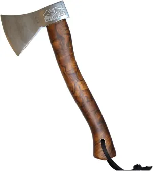Prandi Axes German C45 Forged Carbon Steel Hatchet - Briar Hickory Handle with Leather String - Ideal for Camping, Travel and Bushcraft - S/N 3.003.06.AH - 14" L x 6" W, 600g Polished Head, No Sheath