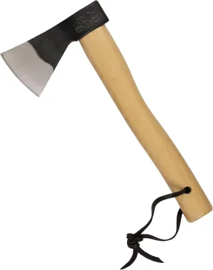 Prandi Axes Piemonte C45 Forged Carbon Steel Hatchet - Ash Hickory Handle with Leather String - Ideal for Camping, Travel & Bushcraft - S/N 3.002.03.7.T - 14.5"L x 5.5"W, 600g Polished Head, No Sheath
