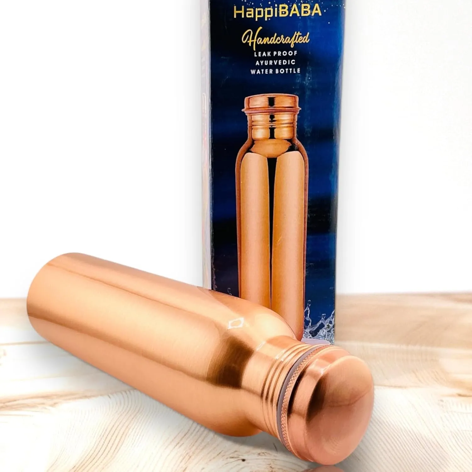 Premium Ayurvedic Handcrafted Plain Wide-Mouth Copper Water Bottle – Leak-Proof Cap, 100% Pure Copper, Eco-Friendly Design for Optimal Hydration. (Plain 32 Oz.)