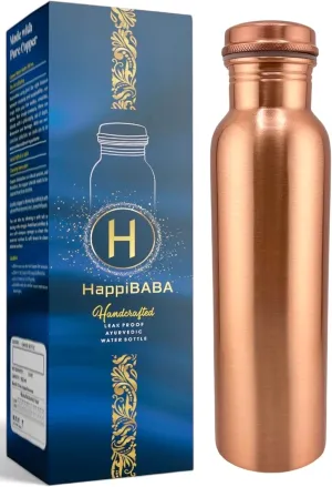 Premium Ayurvedic Handcrafted Plain Wide-Mouth Copper Water Bottle – Leak-Proof Cap, 100% Pure Copper, Eco-Friendly Design for Optimal Hydration. (Plain 32 Oz.)