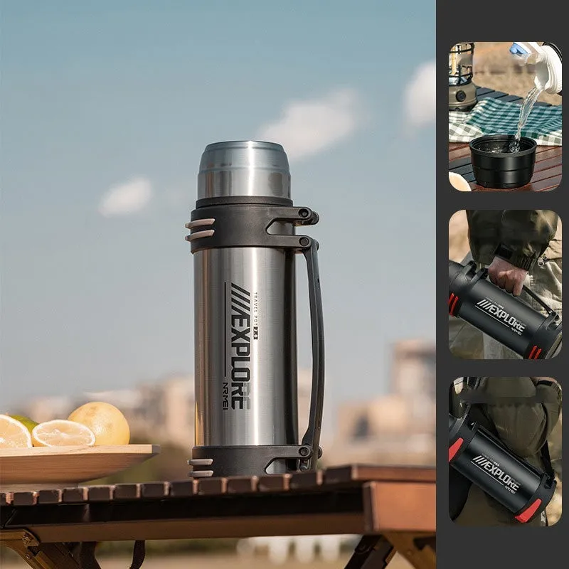 Premium Insulated Stainless Steel Water Bottle – 4L Thermal Flask, Double Vacuum Insulation, Leak-Proof, Soft Handle, Hot & Cold Beverage Container for Outdoor Use, Coffee/Tea Bottle with Carrying Strap