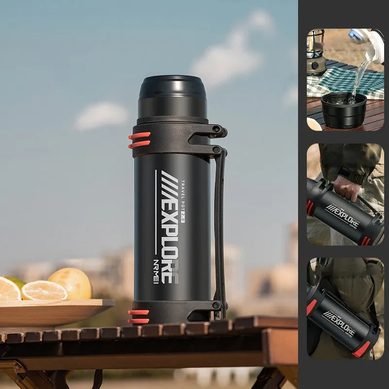 Premium Insulated Stainless Steel Water Bottle – 4L Thermal Flask, Double Vacuum Insulation, Leak-Proof, Soft Handle, Hot & Cold Beverage Container for Outdoor Use, Coffee/Tea Bottle with Carrying Strap