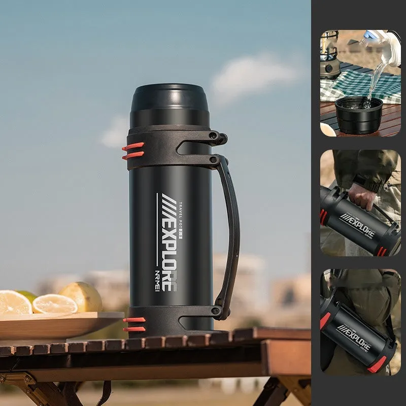Premium Insulated Stainless Steel Water Bottle – 4L Thermal Flask, Double Vacuum Insulation, Leak-Proof, Soft Handle, Hot & Cold Beverage Container for Outdoor Use, Coffee/Tea Bottle with Carrying Strap