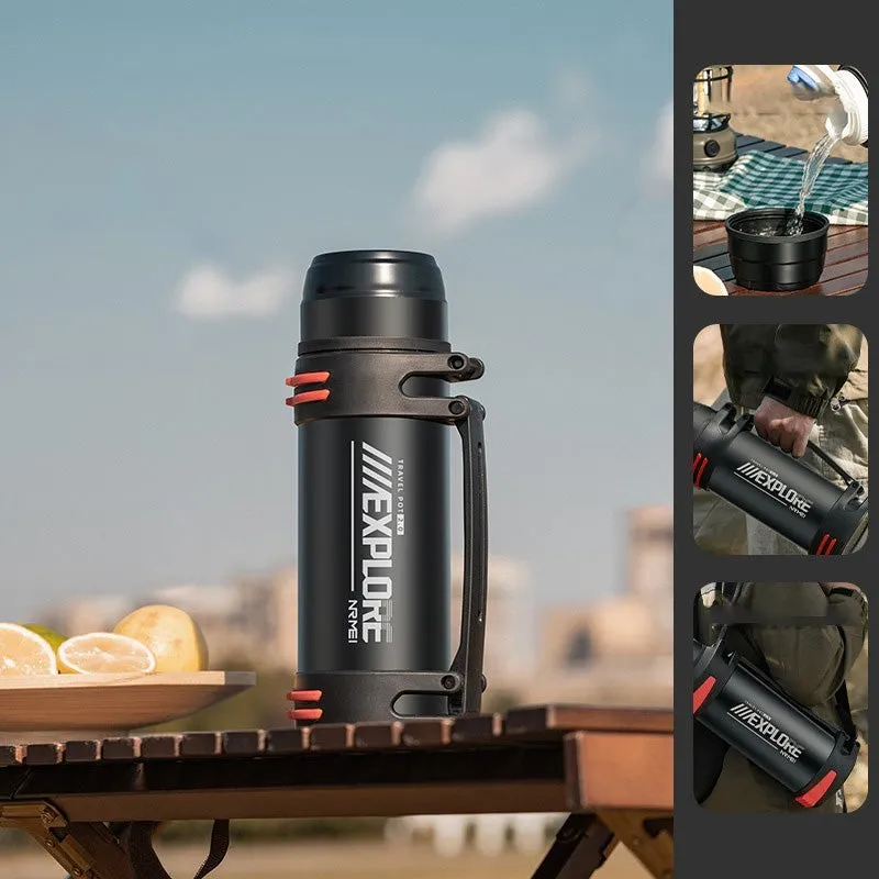 Premium Insulated Stainless Steel Water Bottle – 4L Thermal Flask, Double Vacuum Insulation, Leak-Proof, Soft Handle, Hot & Cold Beverage Container for Outdoor Use, Coffee/Tea Bottle with Carrying Strap