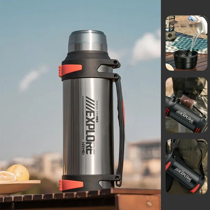 Premium Insulated Stainless Steel Water Bottle – 4L Thermal Flask, Double Vacuum Insulation, Leak-Proof, Soft Handle, Hot & Cold Beverage Container for Outdoor Use, Coffee/Tea Bottle with Carrying Strap