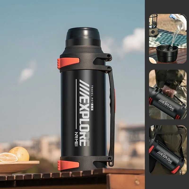 Premium Insulated Stainless Steel Water Bottle – 4L Thermal Flask, Double Vacuum Insulation, Leak-Proof, Soft Handle, Hot & Cold Beverage Container for Outdoor Use, Coffee/Tea Bottle with Carrying Strap