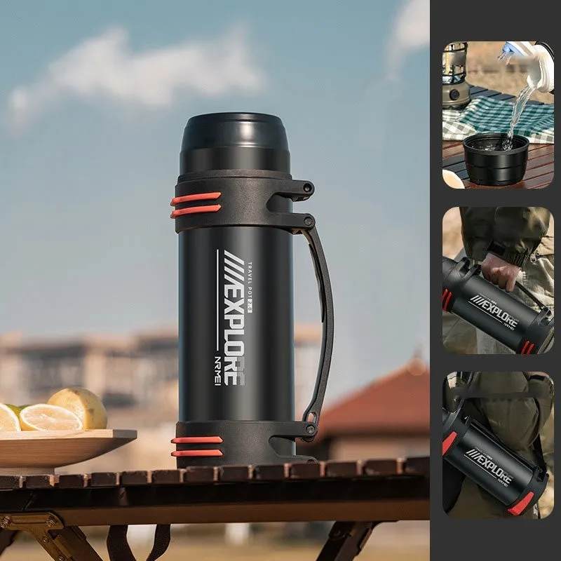 Premium Insulated Stainless Steel Water Bottle – 4L Thermal Flask, Double Vacuum Insulation, Leak-Proof, Soft Handle, Hot & Cold Beverage Container for Outdoor Use, Coffee/Tea Bottle with Carrying Strap