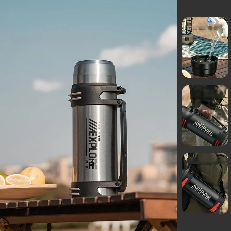 Premium Insulated Stainless Steel Water Bottle – 4L Thermal Flask, Double Vacuum Insulation, Leak-Proof, Soft Handle, Hot & Cold Beverage Container for Outdoor Use, Coffee/Tea Bottle with Carrying Strap
