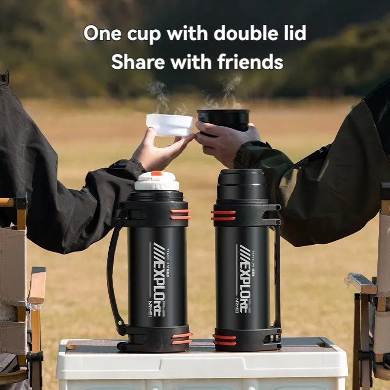 Premium Insulated Stainless Steel Water Bottle – 4L Thermal Flask, Double Vacuum Insulation, Leak-Proof, Soft Handle, Hot & Cold Beverage Container for Outdoor Use, Coffee/Tea Bottle with Carrying Strap