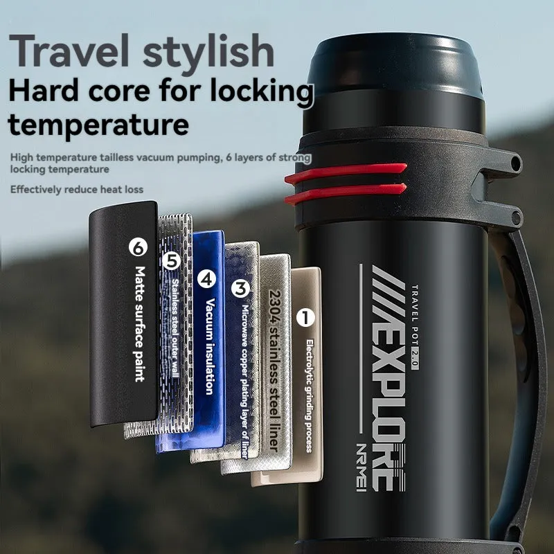 Premium Insulated Stainless Steel Water Bottle – 4L Thermal Flask, Double Vacuum Insulation, Leak-Proof, Soft Handle, Hot & Cold Beverage Container for Outdoor Use, Coffee/Tea Bottle with Carrying Strap